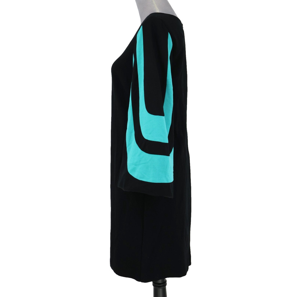 Trina Turk Dress Women Small Hijinx Black Green Mod Bell Sleeve Sheath Knit - Picture 7 of 15